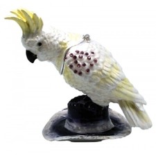 Sulphur Crested COCKATOO Enamelled Jewelled Trinket Box Figurine Collectable