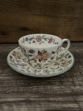 Minton Haddon Hall - Tea Cup and Saucer - Green Trim - VGC