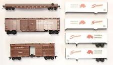 ATHEARN 'HO' GAUGE RAKE OF 7 AMERICAN BROWN WAGONS WITH SEABOARD TRAILERS