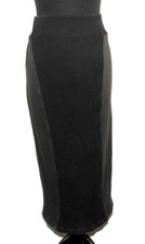 GREAT GHOST COTTON RIBBED FRONT ELASTICATED WAIST MIDI SKIRT IN BLACK, SMALL
