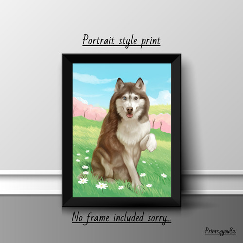 Alaskan husky pet dog print - husky,