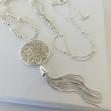 Silver Pearl Pendant Long