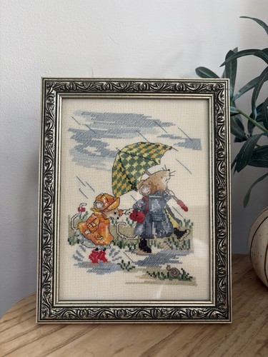 Vintage framed cross stitch - cross,