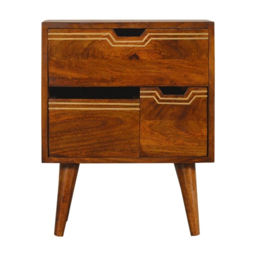 Brass inlay chestnut bedside - chestnut,