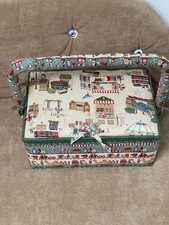 Vintage Sewing Box Basket With Handle and Contents