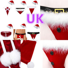 UK Men Christmas Low Rise G-String Panties with Santa Hat Fancy Thongs Underwear