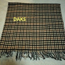 DAKS Check Pattern Wool Stole Scarf Fringe 68x130cm