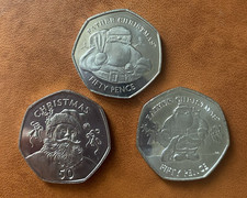 3 x Gibraltar 50p Coins 2017, 18, 19 All Father Christmas Uncirculated from bag.