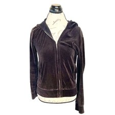 Jones New York Sport Womens Size Small Track Jacket Velour Hoody Brown Ribbed