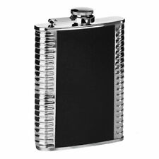 New Hip Flask 8oz Black Ribbed Stainless Steel Best Man Liquor Gift with Funnel 