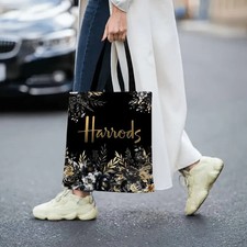 ORIGINAL HARRODS  (LONDON)  LOGO TOTE BAG WITH LEAF/FLOWER DETAIL.  RRP £35