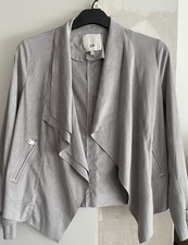 River Island Size 10 Waterfall Jacket Grey Faux Suede Womens Long Sleeve