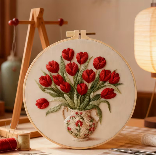 Tulips embroidery diy - tulips, art