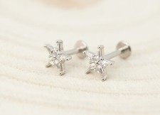 Star Tragus  labret Crystal Gem Helix Bar Cartilage Internally Threaded Flat end