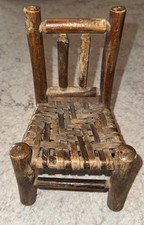 Vintage Miniature 8.5 In Doll Chair Woven Seat Shaker Rough Rustic Brown