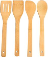 4x BAMBOO SPOONS Wooden Spatula Spoon Kitchen Cooking Utensils Tools Turner Set