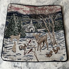Vintage Christmas Xmas Reindeer Winter Church Scene Tapestry Zip Cushion Cover