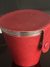 Vintage Ria Stirrup Cups   Denmark Stainless Steel Red Leather Made In Uk Case