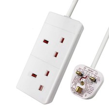 2 Way Gang Surge Protected Mains Extension Lead 2M UK Plug Electric Sockets