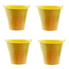 4 Kids Metal Bucket Planter Zinc Flower Pot Tin Pen Pot Craft Pot Bright Yellow