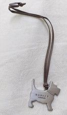 Radley brushed steel dog tag, bag charm on taupe leash, lovely condition.