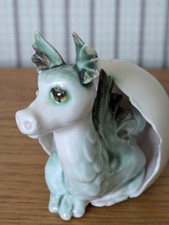CHESSELL DRAGON in EGG Isle Of Wight Pottery handmade figure green