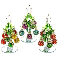 Beautiful, small, glass Christmas Tree, decorated with coloured, glittered baub