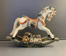 Vintage Christmas Rocking Horse Figurine Resin Holiday Ornament Decoration