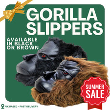 Men's Brown & Black Monster Gorilla Novelty Fun Furry Novelty Slippers Gift NEW