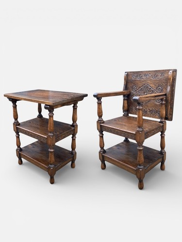 Carved oak monks - oak, bench