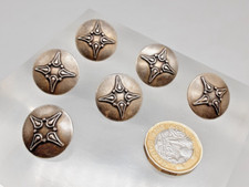 6 Vintage Pewter-Tone 4 Point Star Embossed Metal Buttons 20.3mm - sewing crafts