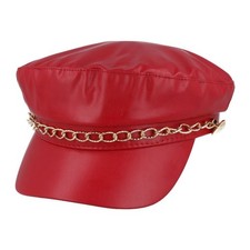 PU Rain Breton Sailor Captain Cap Black and  Red Gold Chain Anchor Button