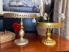 Pair Large Round GOLD Cake Stands Display Ornate Party Table Baroque Plate