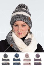 C.C Exclusive Popcorn Heather Color Yarn Knit Winter Warm Pom Beanie Hat