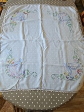 Vintage handmade Crinoline Lady square embroidered tablecloth