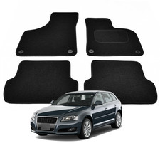 For Audi A3 2003 to 2012 Tailored Carpet Car Floor Mats in Black 4pc Set 4 Clips