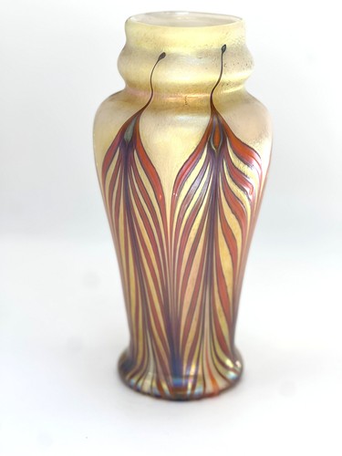 Gold aurene vase with red - ,
