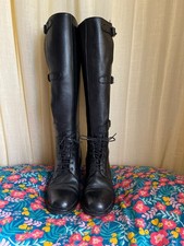 Vintage Ravel Black Leather Buckle Up Military Style Boots UK 4 / EU 37