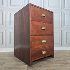 Antique Vintage Wooden Filing Cabinet - Office Chest Of Drawers – Brass Handles
