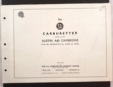 BMC Original SU Carburetter Parts List For Austin A60 Mk3 Cambridge HS2 AUD28/40