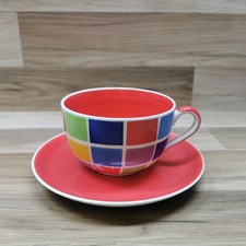 Whittard of Chelsea Multicoloured Squares Large Jumbo Breakfast Cup & Saucer