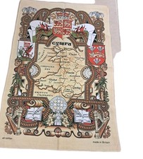 Cymru Cotton Tea Towel Welsh Map & Crests Colouful Unused Charity Sale