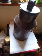 Vintage Dark Brown Metal Milk Churn With Brass Handle .