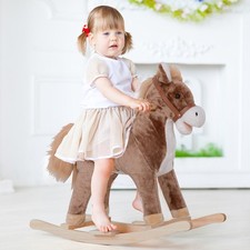 Kids Rocking Horse Wooden Plush Age 3+ Children Ride On Toy Rocker Nursery Baby