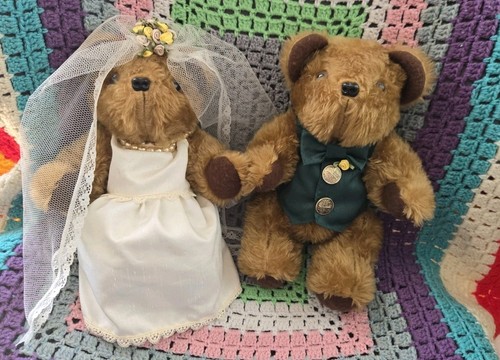 Bride groom handmade bears - bride,