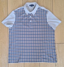 Aquascutum Mens Beige Check Short Sleeved Casual Polo Shirt Top Size XL 