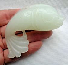 FINE CHINESE REPUBLIC JADE GOOD FORTUNE CARP / FISH FIGURINE
