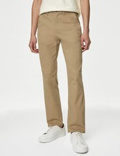 Marks & Spencer Mens Beige Cotton Chino Men Trousers - M&S