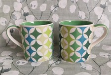 Whittard of Chelsea - Green Geometric - Hand Painted - Mugs X2 - Made In UK