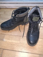 Ladies Lumberjack Boots Black Leather Green & Brown Suede Trim Lace Up Size 7/40